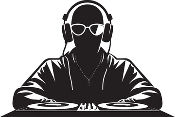 Bassline Brilliance Black DJ Player Icon Vector Sonic Shadows DJ Player in Cool Black Vector