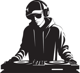 Urban Pulse Cool DJ Player in Black Vector Noir Notes Stylish Black DJ Icon Vector Logo
