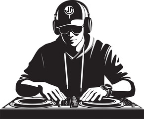 Spin Swagger Sleek DJ Player in Black Vector Rhythm Reverie Cool Black DJ Icon Brilliance