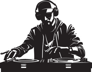 Beat Noir DJ Player Man in Sleek Black Bassline Elegance Cool Black DJ Vector Logo