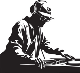 Bassline Brilliance DJ Man in Cool Black Urban Beats Stylish Black DJ Player Icon