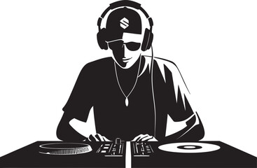 Noir Mixology DJ Player Icon in Black Brilliance Weighty Wonders Black Vector Logo of a Stout Man