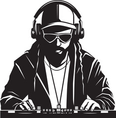 Beat Master Cool Black DJ Player Man Vector Logo Groove Guru DJ Player Icon in Sleek Vector