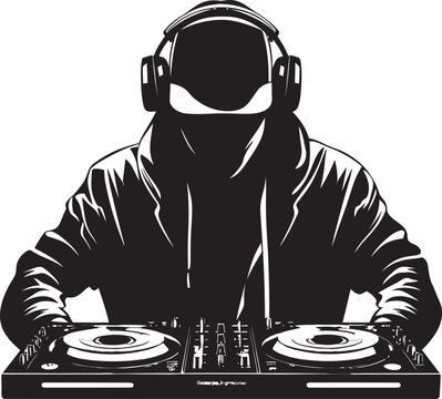 Sonic Silhouette DJ Player Icon in Cool Black Urban Pulse Black DJ Man Vector Logo Mastery