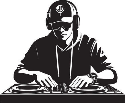 Spin Swagger Sleek DJ Player in Black Vector Rhythm Reverie Cool Black DJ Icon Brilliance