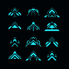 Futuristic arrow hud and navigation pointers. blue neon light arrow cursor,