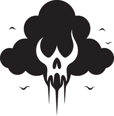 Hazy Haunt Black Logo with Skull Cloud Ethereal Enigma Cloud Shaped Black Skull Emblem