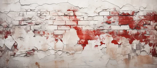 Photo sur Plexiglas Mur de briques Old red brick wall with damaged white plaster