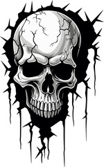 Cryptic Crevice Vector Skull in Wall Crack Icon Surreptitious Specter Black Skull in Wall Logo
