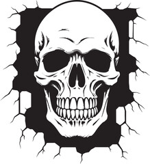 Surreptitious Specter Black Skull in Wall Crack Logo Hidden Havoc Cracked Wall Skull Vector Emblem