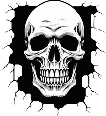Fototapeta premium Cryptic Crevice Cracked Wall Skull Icon Vector Surreptitious Specter Black Skull in Wall Crack Logo