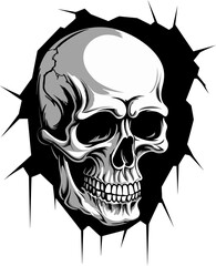Cryptic Canyon Cracked Wall Skull Vector Emblem Phantom Fissure Black Logo with Peeping Skull