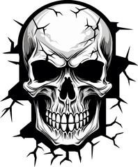 Phantom Portal Cracked Wall Skull Emblem Design Ephemeral Fissure Black Logo with Peeping Skull