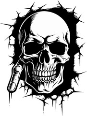 Obraz premium Mystic Masonry Skull in Cracked Wall Icon Design Wallflower Wraith Black Skull Vector in Cracked Wall