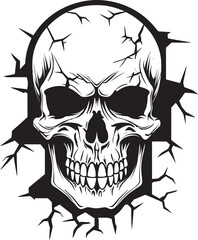 Ephemeral Fissure Black Logo with Peeping Skull Cryptic Crevice Cracked Wall Skull Icon Vector