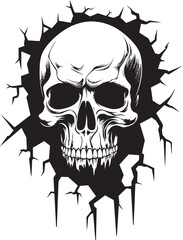 Obraz premium Hidden Havoc Cracked Wall Skull Vector Emblem Obsidian Observer Black Logo with Skull Peeking from Wall