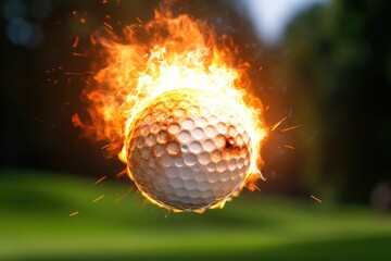 Flying Golf Ball on Fire: Teeing Up Laughs with Speed and Humor - obrazy, fototapety, plakaty