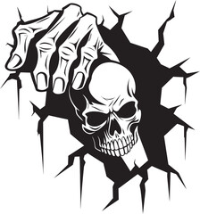 Phantom Portal Cracked Wall Skull Emblem Design Ephemeral Fissure Black Logo with Peeping Skull