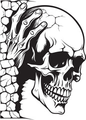 Mystic Masonry Cracked Wall Skull Icon Design Wallflower Wraith Black Skull Peeking from Wall Vector
