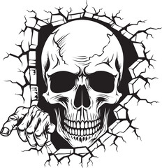 Ephemeral Fissure Black Logo with Peeping Skull Cryptic Crevice Cracked Wall Skull Icon Vector
