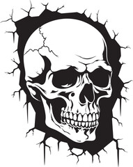 Stealthy Specter Cracked Wall Skull Emblem Obsidian Overture Vector Logo with Peeping Skull