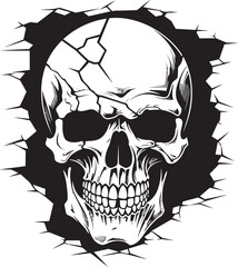 Obraz premium Eerie Infiltrator Cracked Wall Skull Insignia Shadowy Niche Black Logo with Skull Peeking from Wall