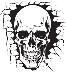 Cryptic Crevice Black Skull in Wall Crack Icon Eerie Infiltrator Cracked Wall Skull Insignia