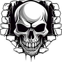 Creeping Chasm Black Logo with Peeping Skull Enigmatic Fissure Skull Vector in Cracked Wall Symbol