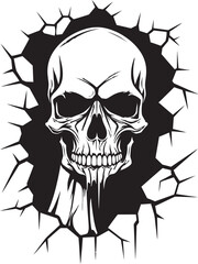 Phantom Fissure Black Skull Peeking from Wall Vector Haunting Hollow Cracked Wall Skull Icon Design