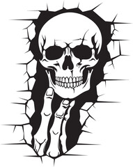 Ghostly Gash Vector Logo with Cracked Wall Skull Creeping Chasm Black Logo with Peeping Skull