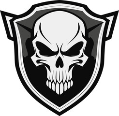 Vigilant Vault Skull in Shield Emblem Shadow Sentinel Black Shield Icon with Skull