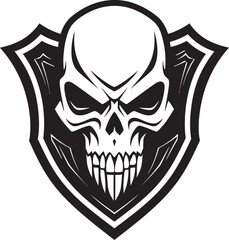Sentinel Skull Black Shield Logo Vector Guardian Grin Skull Emblem in Shield Design