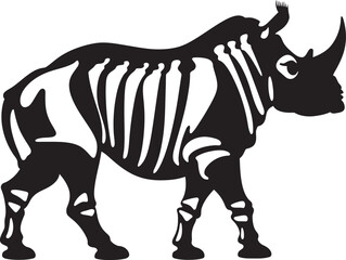 Graceful Strength Black Rhino Icon in Vector Intricate Structure Rhino Skeleton Logo Concept