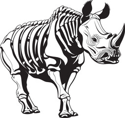 Abstract Power Rhino Skeleton in Black Contours of Power Black Rhino Vector Icon
