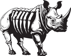 Symbolic Elegance Black Rhino Vector Concept Dynamic Resilience Rhino Skeleton in Black