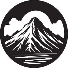 Volcanic Symphony Black Vector Logo for Peaks Eruption Essence Volcano Mountain in Black Icon