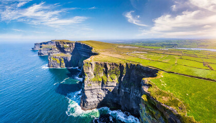 Panoramic bird's-eye view of the Cliffs of Moher - obrazy, fototapety, plakaty
