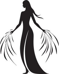 Graceful Growth Woman as Willow Tree in Black Emblem Foliage Femme Willow Tree Icon with Womans Silhouette