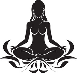 Serenity Sway Black Yoga Woman Icon Design Radiant Repose Yoga Woman Emblem in Vector