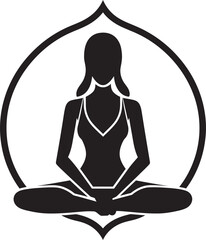 Harmony Haven Yoga Pose Woman Emblem Serene Spirals Black Logo with Yoga Woman Silhouette