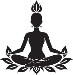 Serene Spirals Black Logo with Yoga Woman Silhouette Tranquil Triad Yoga Woman Icon in Vector