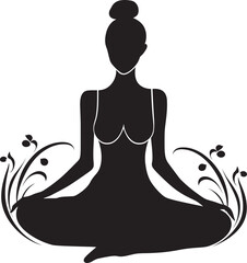 Radiant Repose Black Yoga Woman Icon Design Blissful Binds Yoga Woman Emblem in Vector