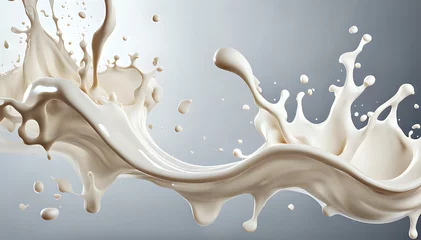 Selbstklebende Fototapeten Milk concept in a flow of waves Set composition of food photography concept © Myvector