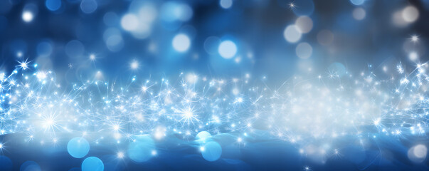 Hintergrund mit Glitter, Lichter, Lichterkette, Funkeln, Sterne in silber, gold, weiß und blau als bokeh Banner
