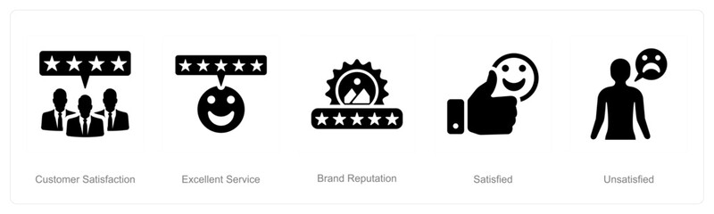 A set of 5 Customer service icons as customer satisfaction, excellent service, brand reputation