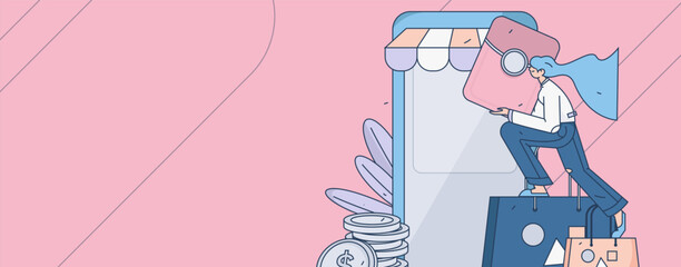 Festive Shopping E-Commerce Online Shopping People Flat Vector Concept Operation Hand Drawn Illustration
