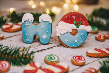 Christmas colorful cookies for background