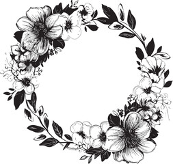 Whimsical Petal Boundary Black Frame Design Enchanting Botanical Outline Vector Icon