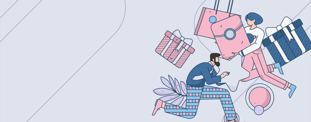 Festive Shopping E-Commerce Online Shopping People Flat Vector Concept Operation Hand Drawn Illustration
