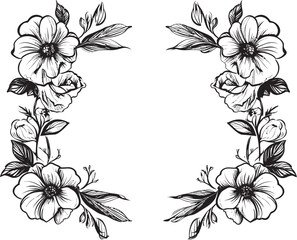 Flower Encased Borderline Vector Frame Design Graceful Bloomed Enclosure Black Vector Icon